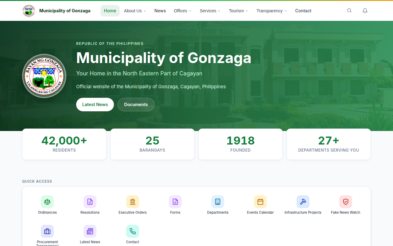 Screenshot of Municipality of Gonzaga Official Website