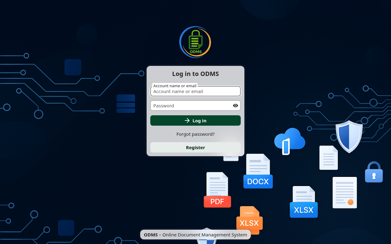 Screenshot of Online Document Management System (ODMS)
